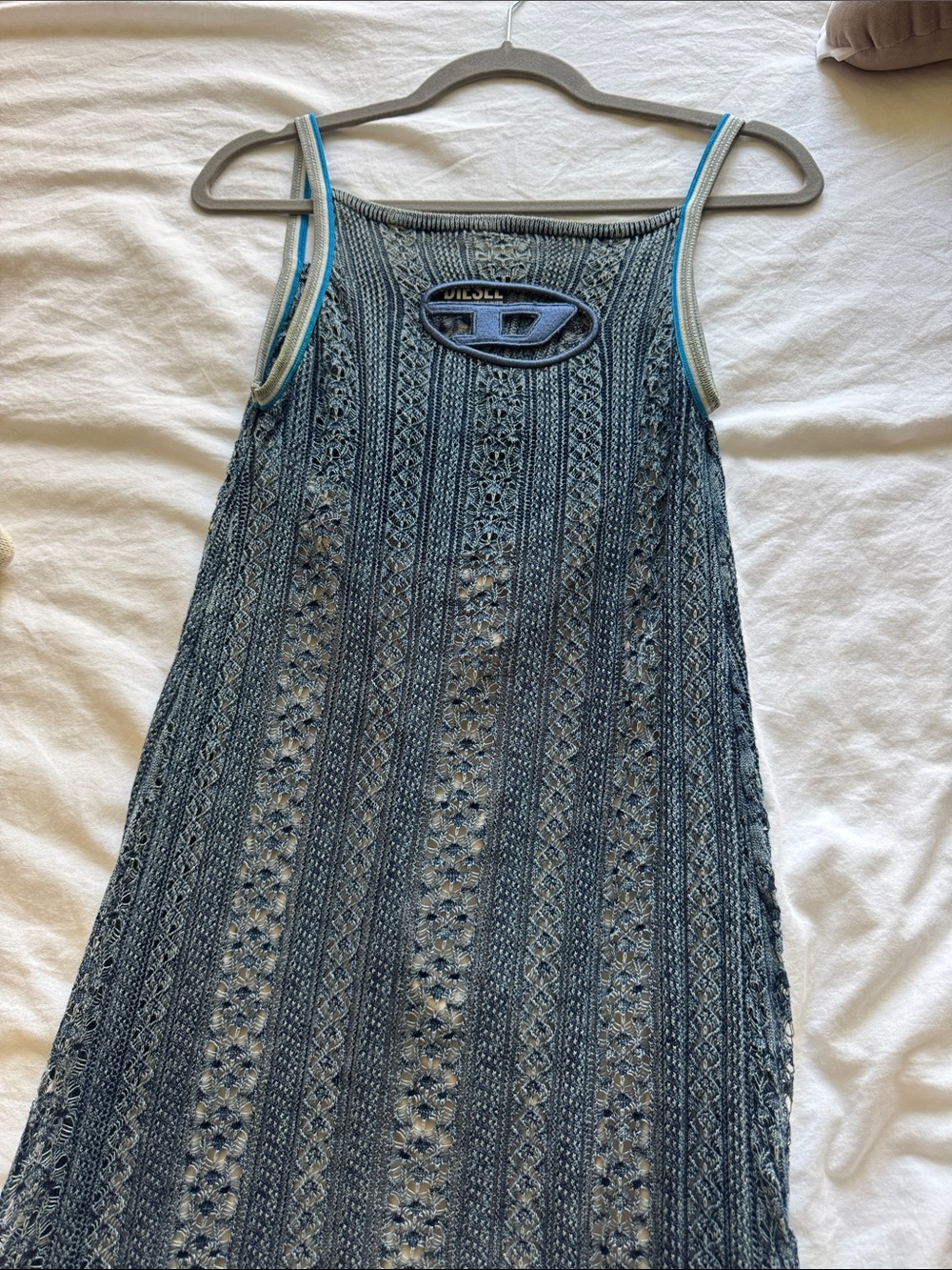 Diesel Light Blue Crochet Maxi Dress with Contrast Trim